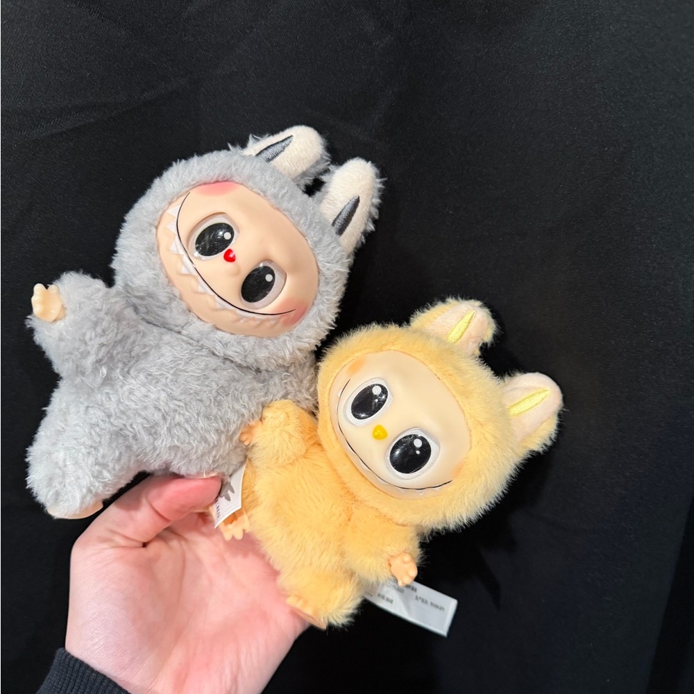Charming Plush Bunny Keychain Duo - Gray and Yellow